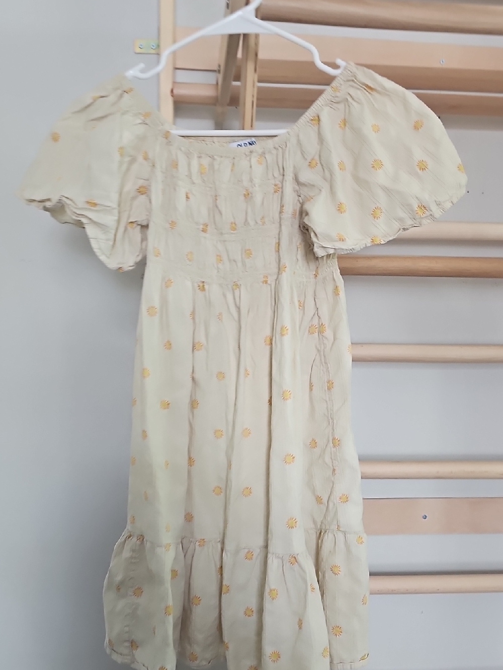 Girls' Cream Sunflower Smocked Puff Sleeve Dress